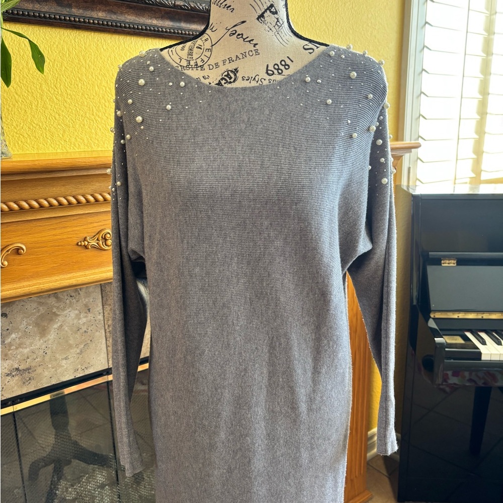 Siren Lily Gray Dolman Sleeve Embellished Sweater Dress